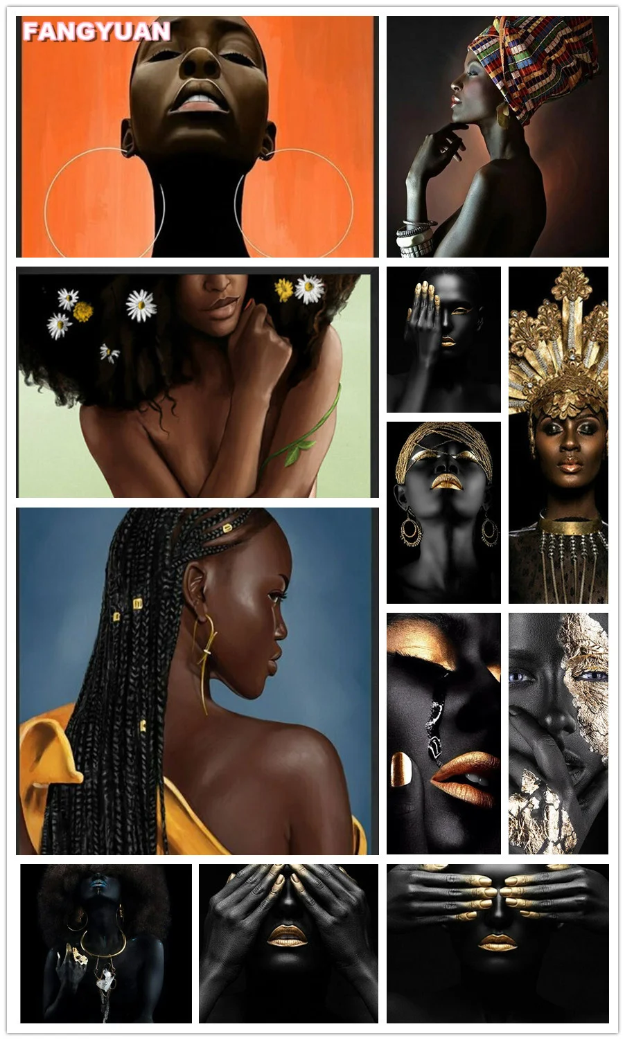 

Black Woman Gold Figure 5D Diy Diamond Painting Accessories Full Drill Cross Stitch Kit Diamond Embroidery Mosaic Home Decor
