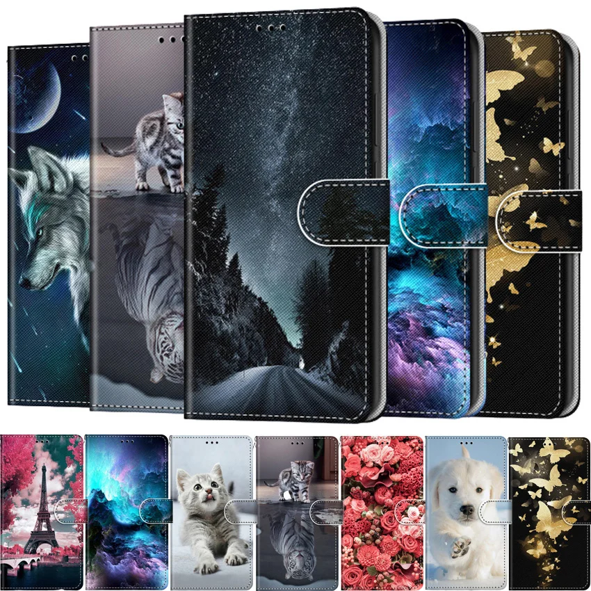 Flip Leather Phone Case For ZTE Blade A31 A51 A71 A7S 2020 Fundas Wallet Card Holder Stand Book Cover Cat Dog Painted Coque Capa