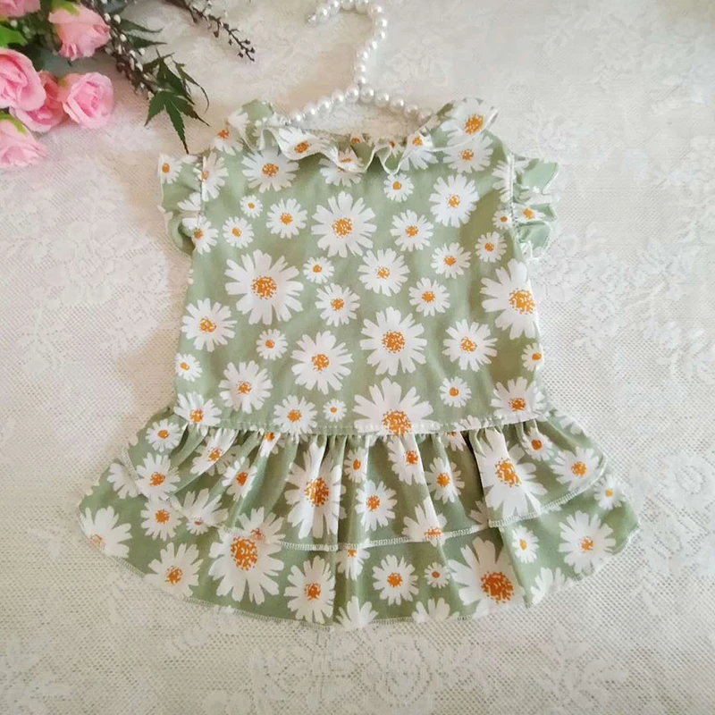 

New Small Daisy Dog Dress Flower Printing Ruffle Princess Dress Soft Comfortable Dog Skirt Fashion Cute Puppy Dog Accessory