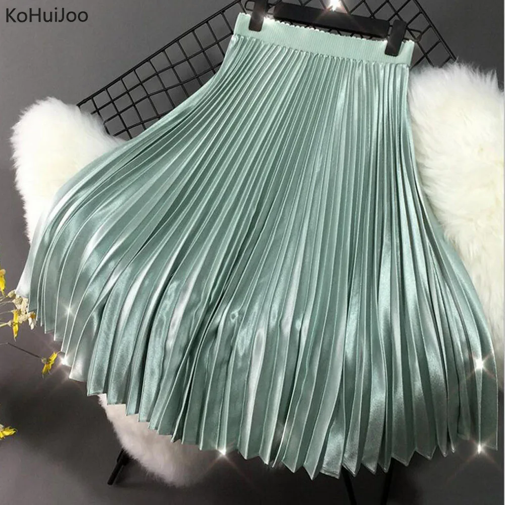 

Женская атласная юбка с завышенной талией, средней длины