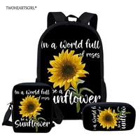 twoheartsgirl sunflower print black school bag set for teenage boys girls children stylish flowers school bag student book bags