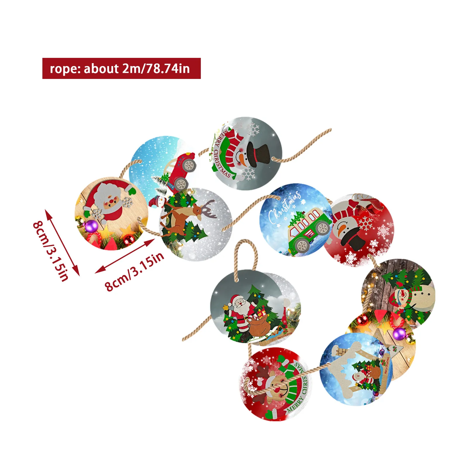 12pcs Christmas Wooden Ornament Round Shape Tree Pendant Merry Decoration Pendants Ornaments For Xmas Nice | Дом и сад
