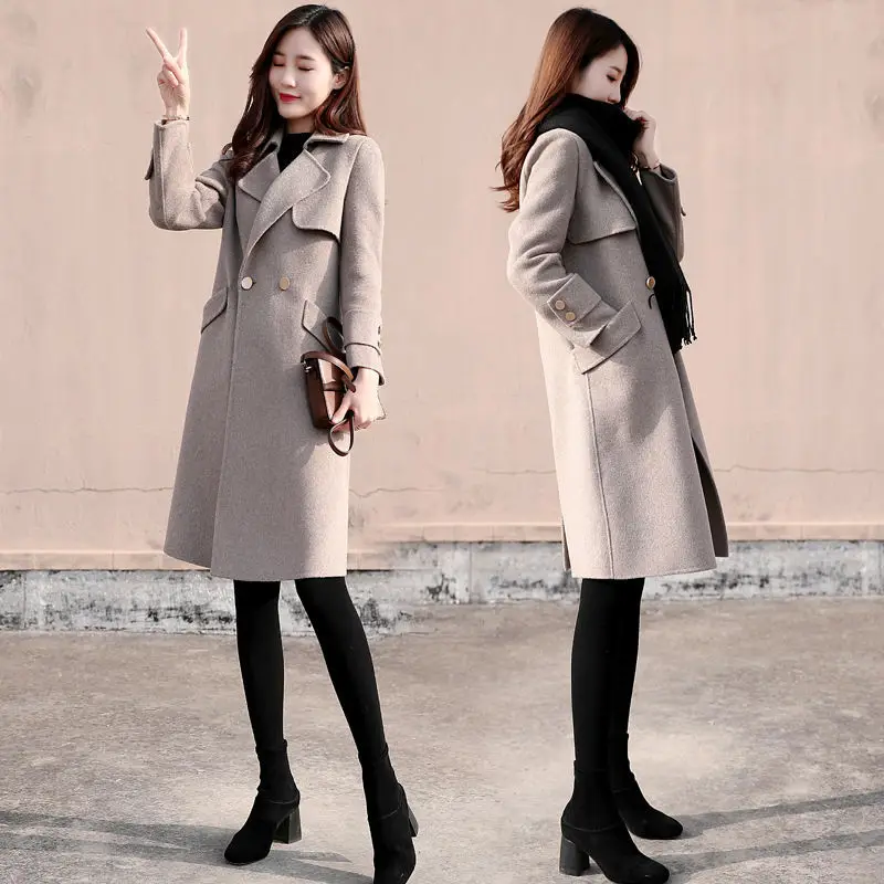 

Autumn Winter Women 2020 Single Button Woolen Jacket Female Korean Warm Coat Fashion Casual Long Solid Color Loose Outwear L67