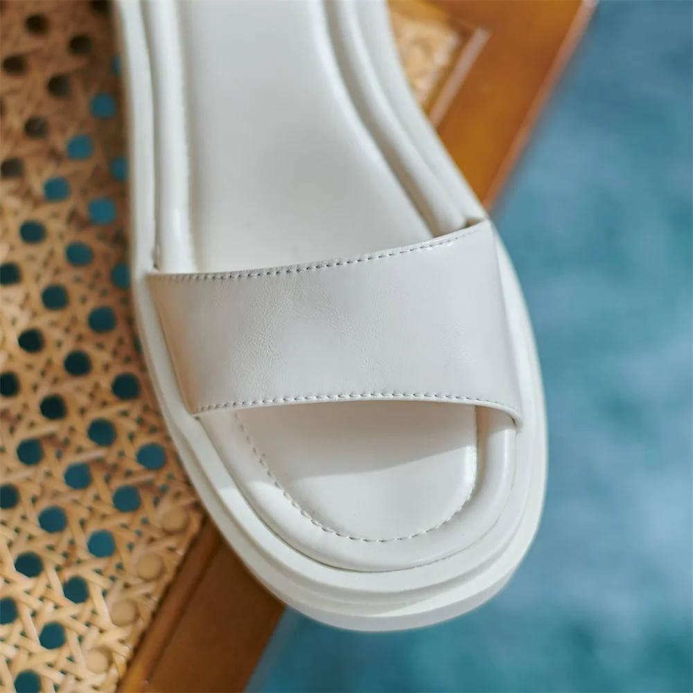 

Kanseet Casual Buckle Strap Summer Women Sandals White Black Genuine Leather Concise Design Daily Female Sandals Mid Heels Shoes