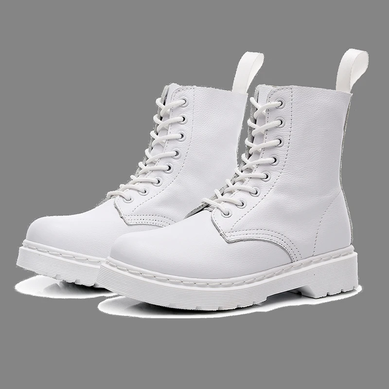 

Women Boots Genuine Leather 2021 Fashion White Ankle Boot Female Casual Shoes Winter Couples Men Punk Motorcycle Botas Plus Size