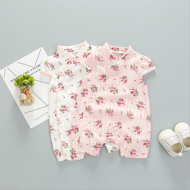 

Summer infant baby girls clothing Chinese style cheongsam Jumpsuit for newborn baby girls birthday clothes sets floral rompers