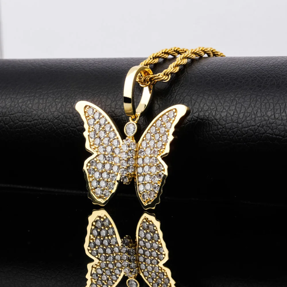 JINAO Новая мода Iced Out красочное блестящее колье «бабочка» и кулон кубический циркон Сияющие мужские хип хоп ювелирные изделия подарок