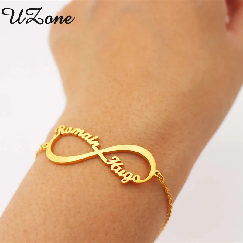 UZone Бесконечность имя браслеты Нержавеющая Сталь персонализированные браслет