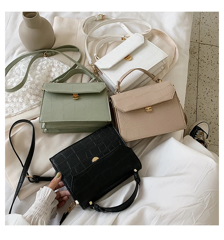 

SWDF Stone Patent White Crossbody Bags For Women 2021 Small Handbag Small Bag PU Leather Hand Bag Ladies Designer Evening Bags
