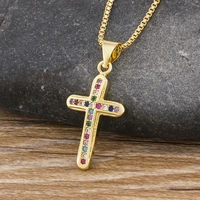 aibef hot sale religious necklace colorful cubic zirconia cross necklace charm chain pendant christian jewelry for women girls