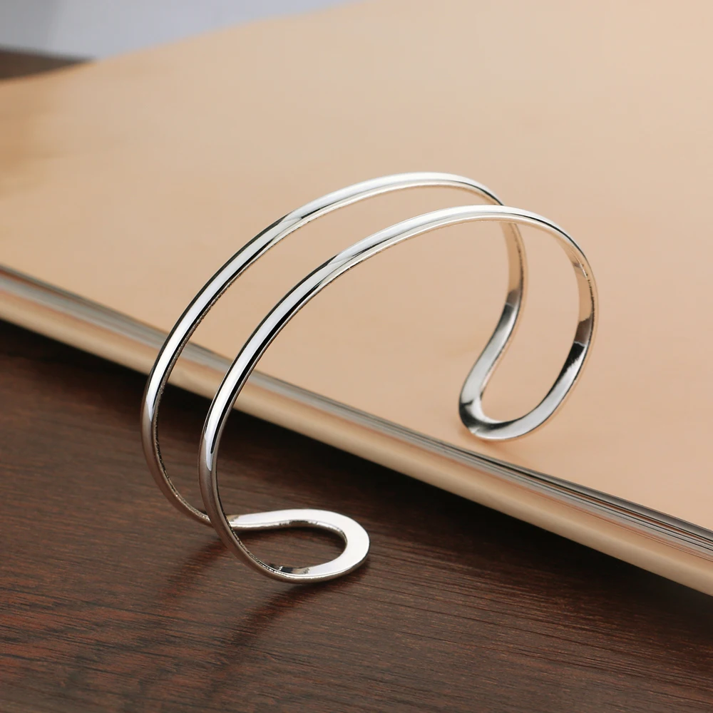 

Hot Sale Luxury 925 Silver Opening Bracelets Hollow Bangles Female Wedding Brand Charm Bracelet for Women Jewelry