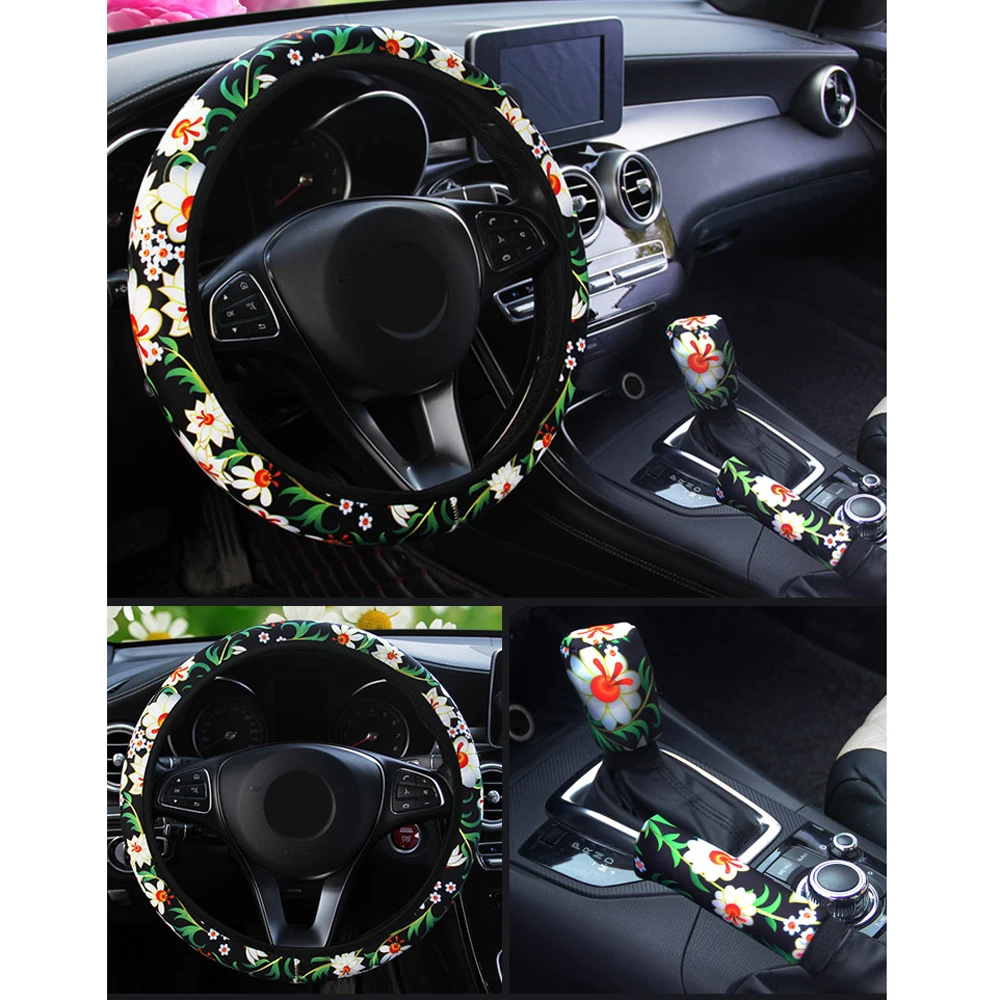 

Handbrake Steering Wheel Cover Shift Cover Non-slip Knitted fabric 37-38CM 3PCS