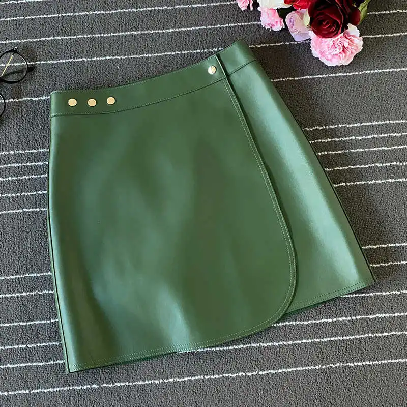 

2021 Designer Autumn Women's High quality Sheepskin Real leather High-rise skirts C155