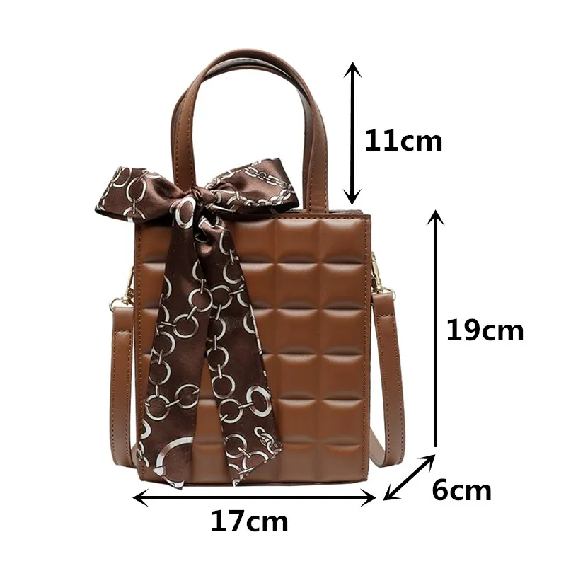 

Women's Plaid Handbag Quality Pu Leather Tote Bags Female Black Small Square Shoulder Crossbody Bag with Scarves Bolsa Feminina
