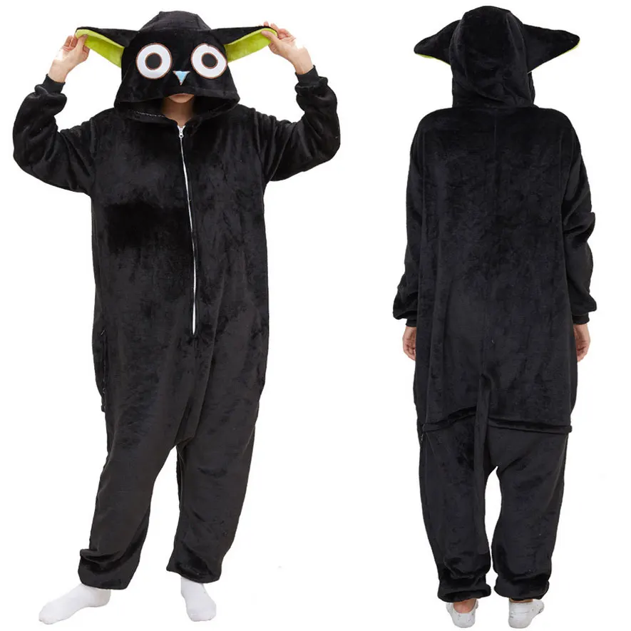 Кигуруми Черный кот комбинезон для взрослых милая домашняя пижама зимние аниме