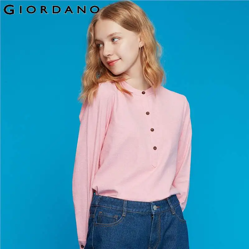 Женские Фланелевые блузки Giordano с длинным рукавом и круглым вырезом мягкие