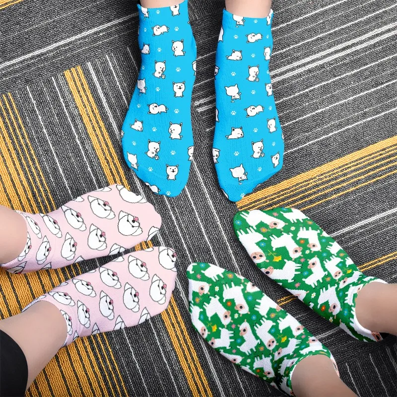 

New Fashion Cute Crew Cartoon Socks Women Animals Alpaca Patterned Socks Happy Korea Harajuku Kawaii Socks For Gifts