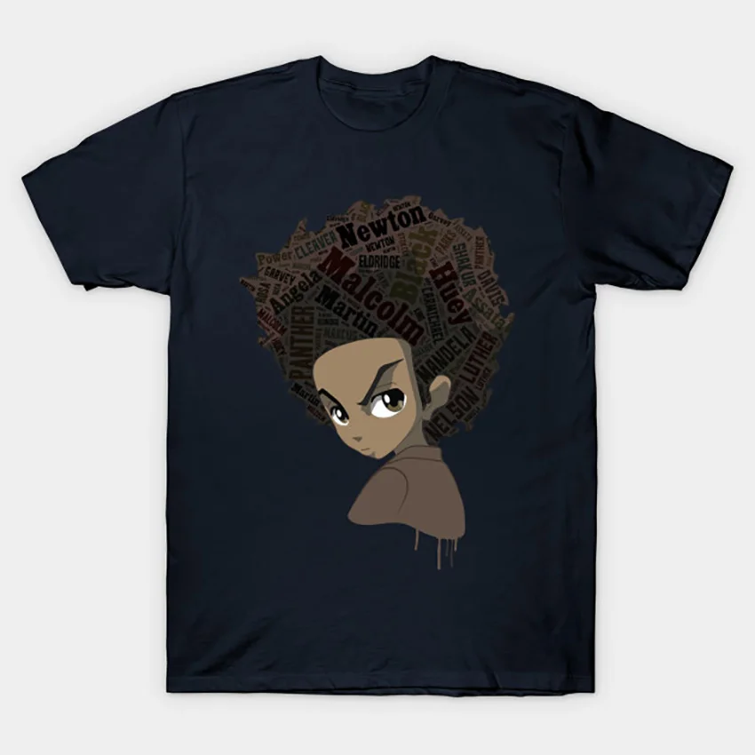 Huey Freeman-черный Мощность футболка с героями герои Райли huey boondocks Маркус Гарви freeman в