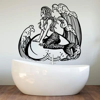 cartoon mermaid wave wall decal shower room bathroom ocean sea beach adventure wall sticker bedroom vinyl home decor