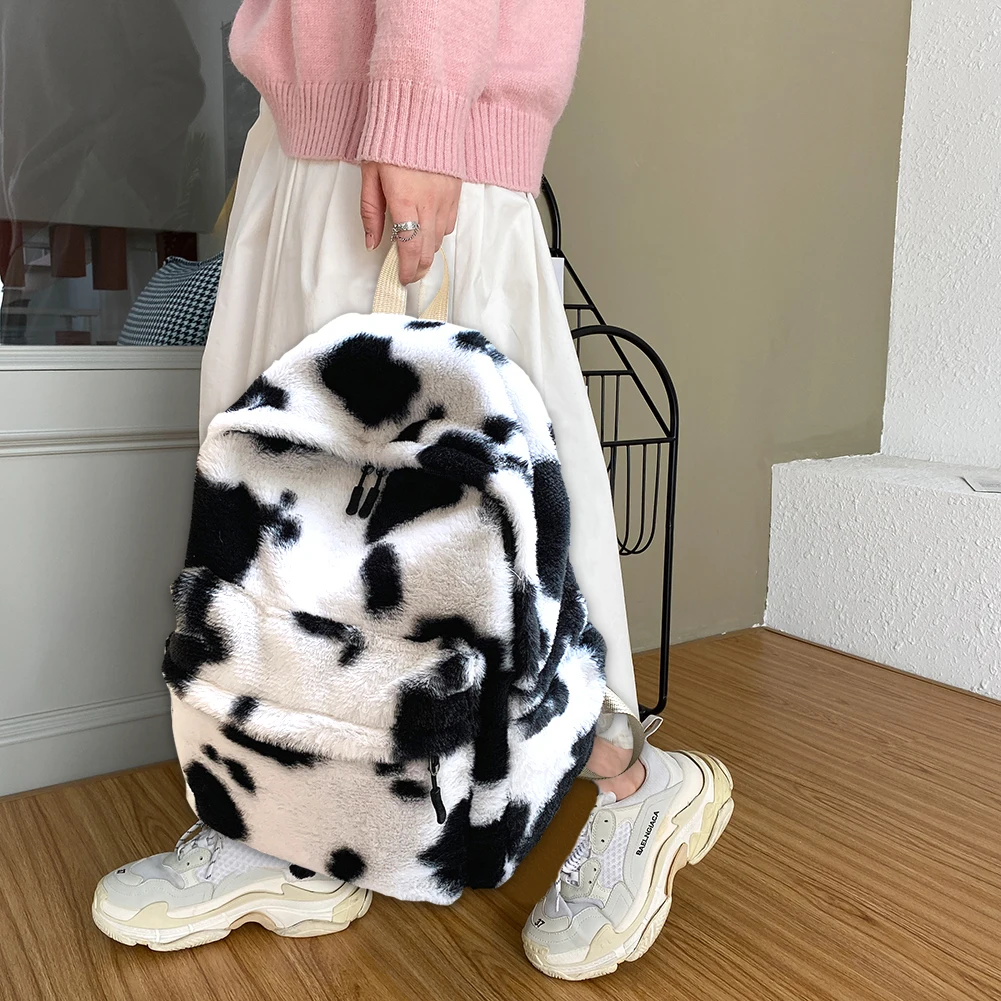 Женские рюкзаки с леопардовым принтом мягкие плюшевые школьные ранцы в стиле