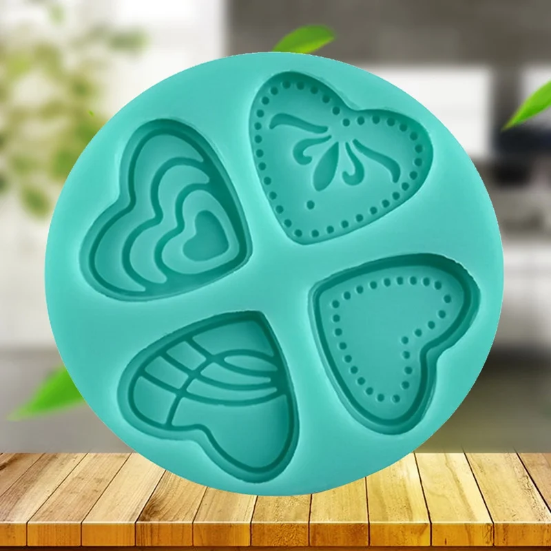 

4 Styles 3D Silicone Heart Loving Shaped Baking Mold Fondant Chocolate Candy Cookies Pastry Soap Moulds Cake Tools