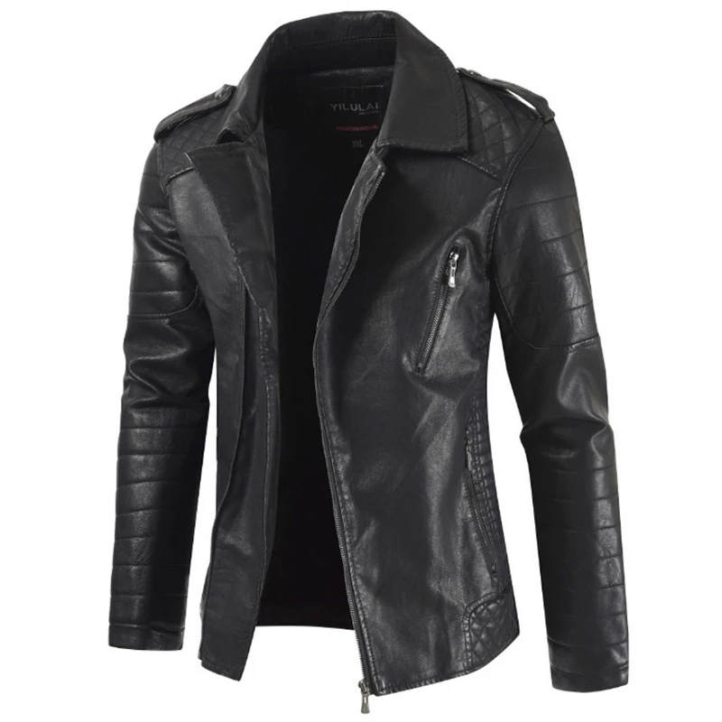 Осень 2019 новый воротник мужской локомотив кожа Мода Чистый цвет мыть ПУ кожаный