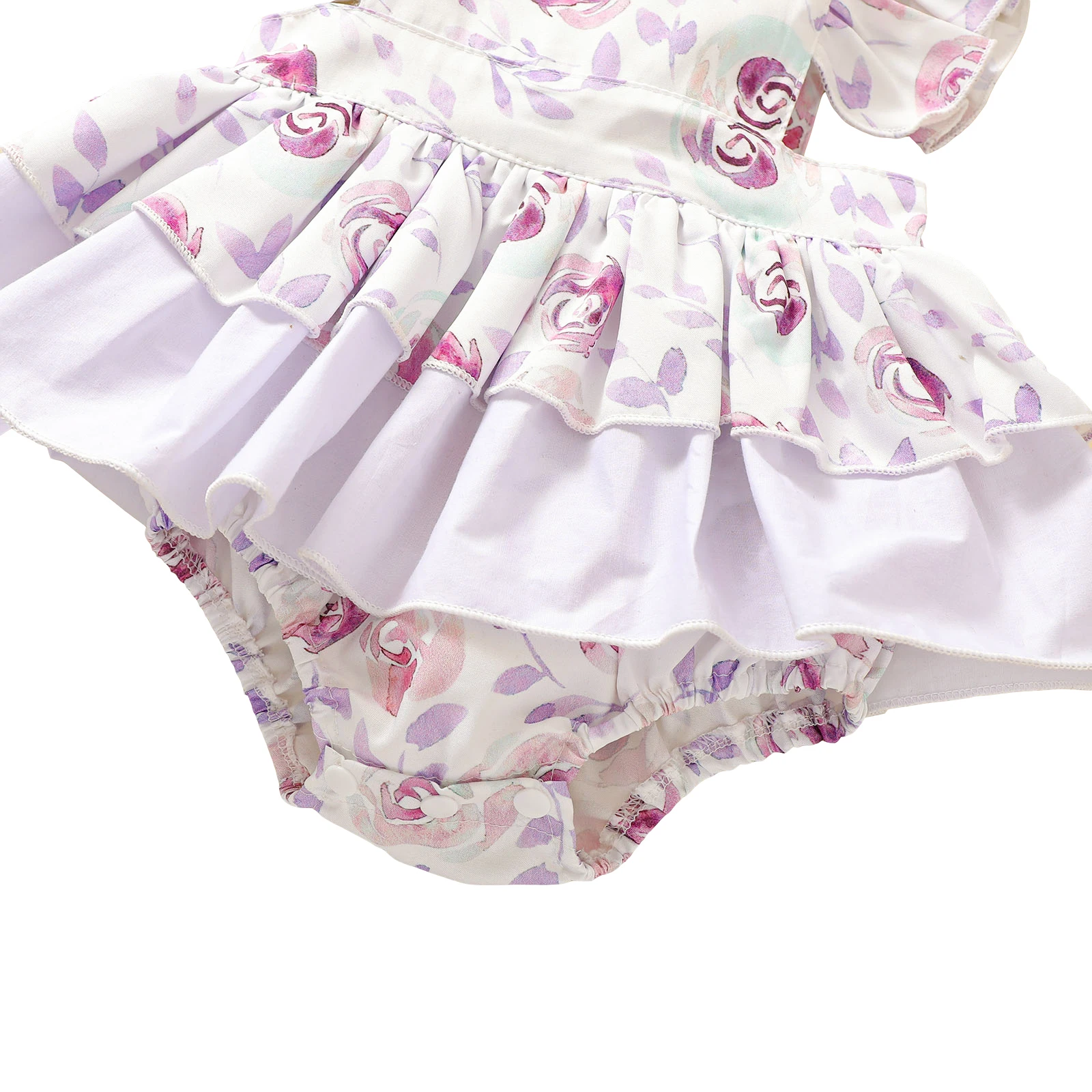 

0-24M Lovely Infant Baby Girls Jumpsuits Headband Flowers Printed Ruffles Short Sleeve Romper Dress