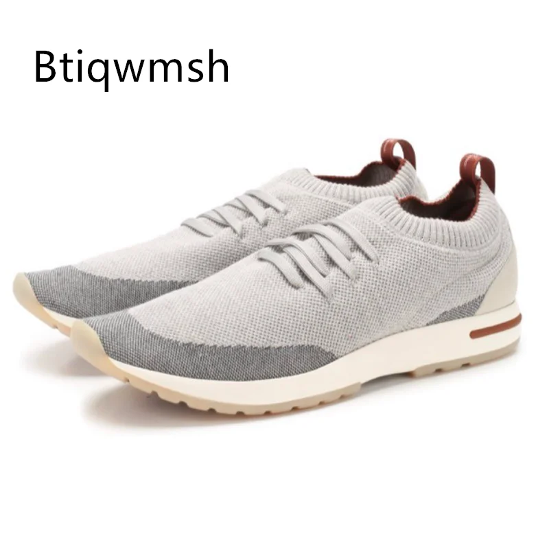 

British Style Weaving Sock Sneakers Men Pointed Toe Brown Gray Flat Shoes For Male Oxford Causal Shoes Man