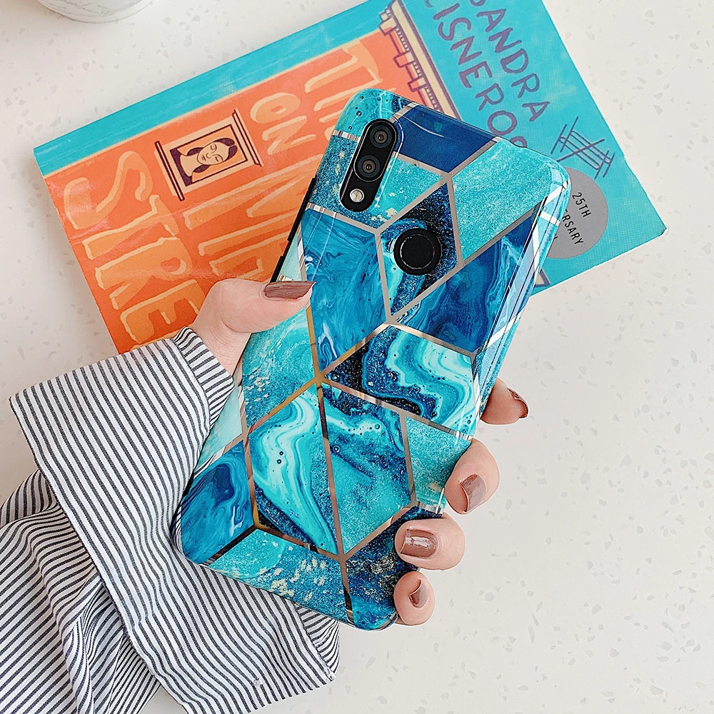 Чехол для Xiaomi Redmi Note 7 Pro с геометрическим рисунком и мраморным покрытием защитный