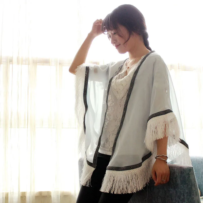 Белая накидка Женское пальто пончо черная летняя Защита от солнца свободного