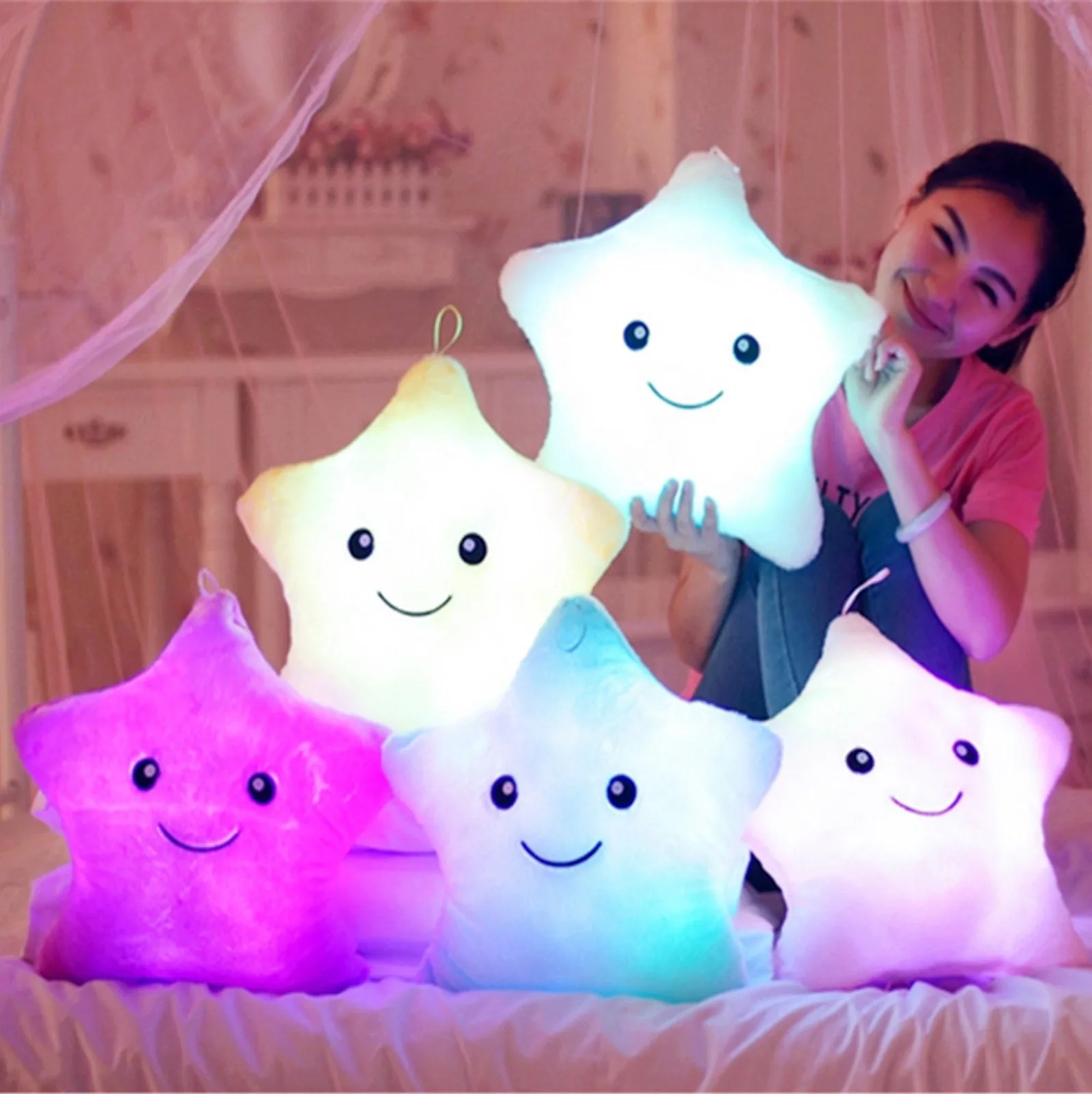 

Colorful Luminous Pillow Star Cushion Glowing Pillow Plush Doll Led Light Toys Gift For Girl Kids Christmas Plush Light Brinqued