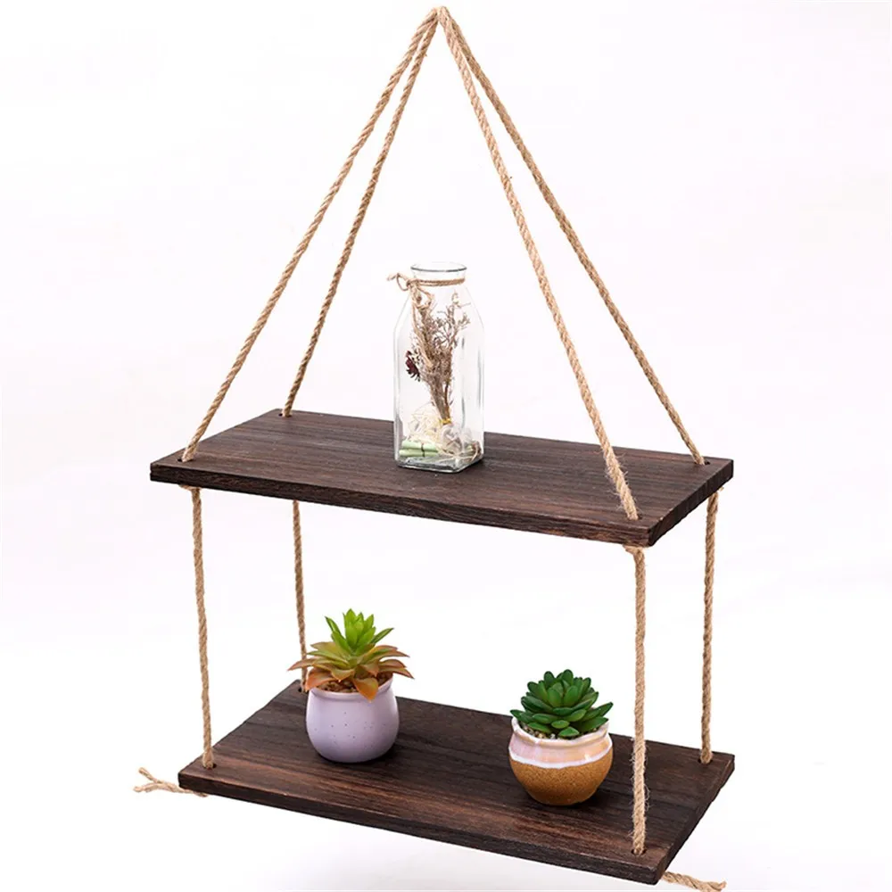 

Kitchen Accessories Hanging Wall Shelves,Swing Rope Floating Shelf,2 Tier Bamboo Hanging Storage Kitchen Organizer