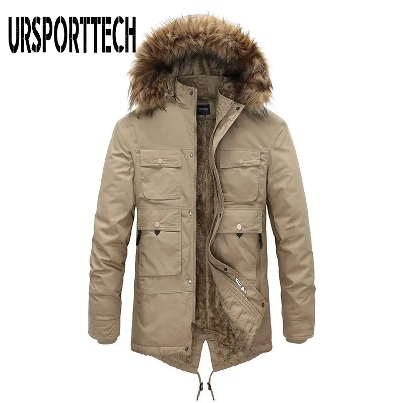 Long Winter Jacket Men Outdoor Fur Hooded Mens Winter Male Jacket Windbreaker Casual Coat Oversized Velvet Down Jackets Overcoat