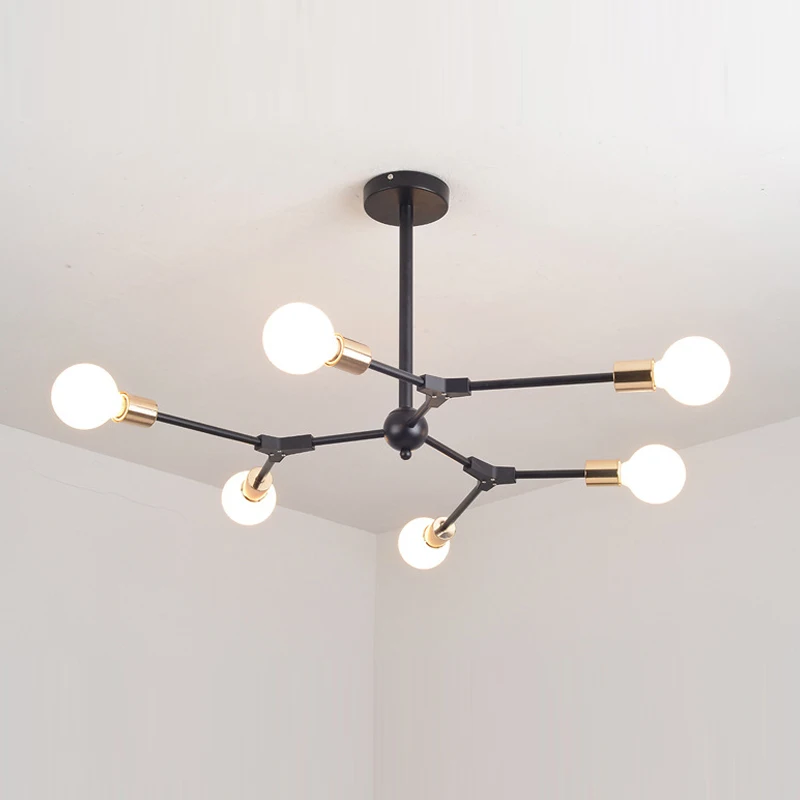 Современная вращающаяся E27 Светодиодная люстра матовая черная металлическая