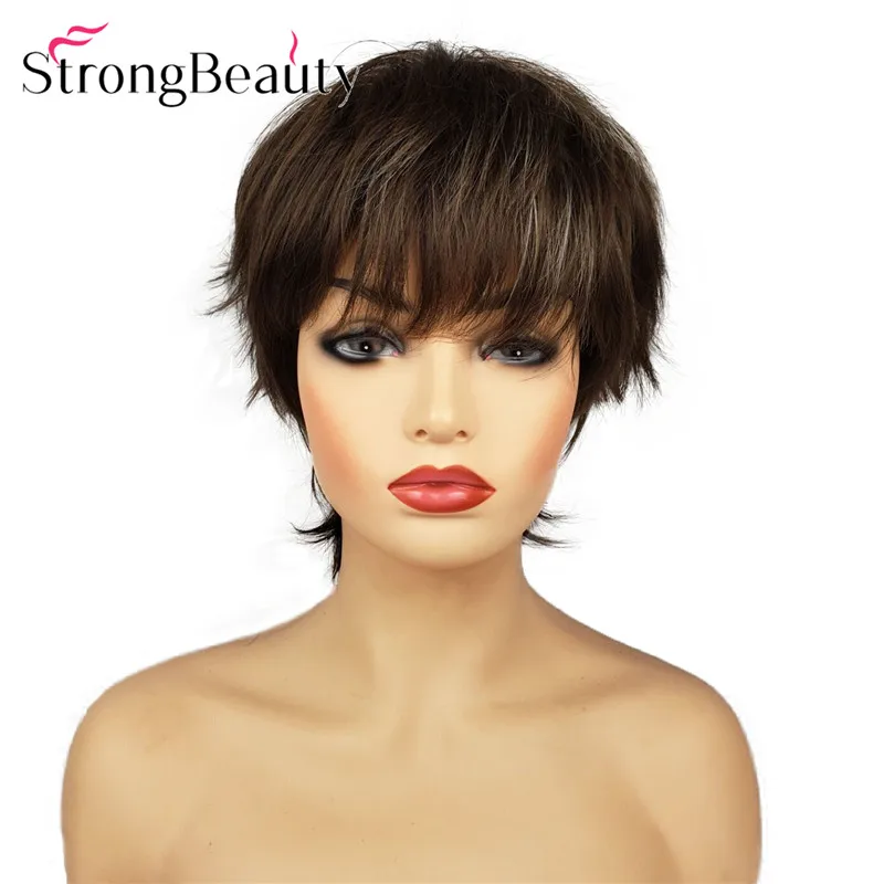 StrongBeauty короткие прямые парики светильник каштановый коричневый с