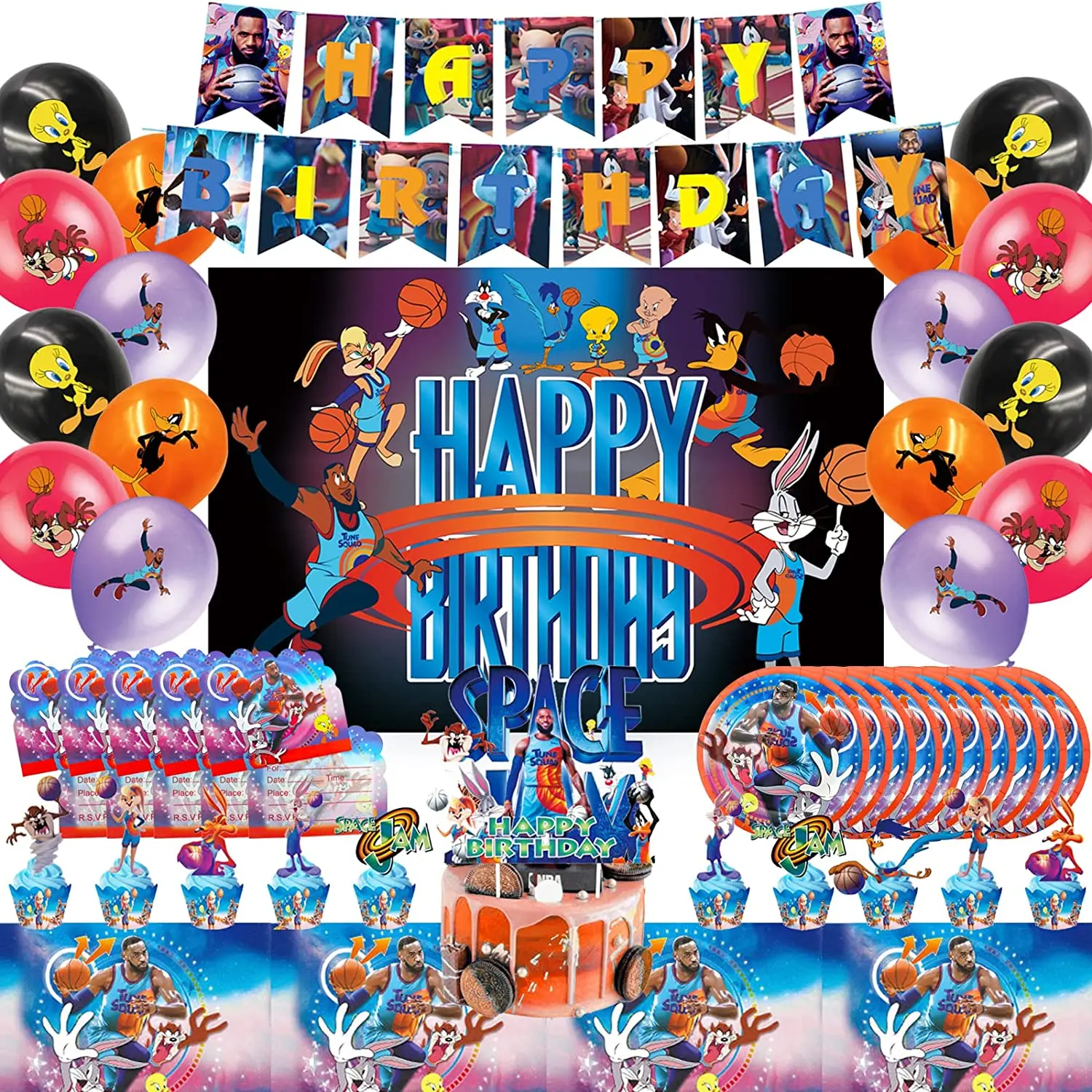 

Space Jam Cartoon Theme Kid Birthday Party Decorations Banner Tableware for Baby Shower Decor Disposable Tableware Supplies