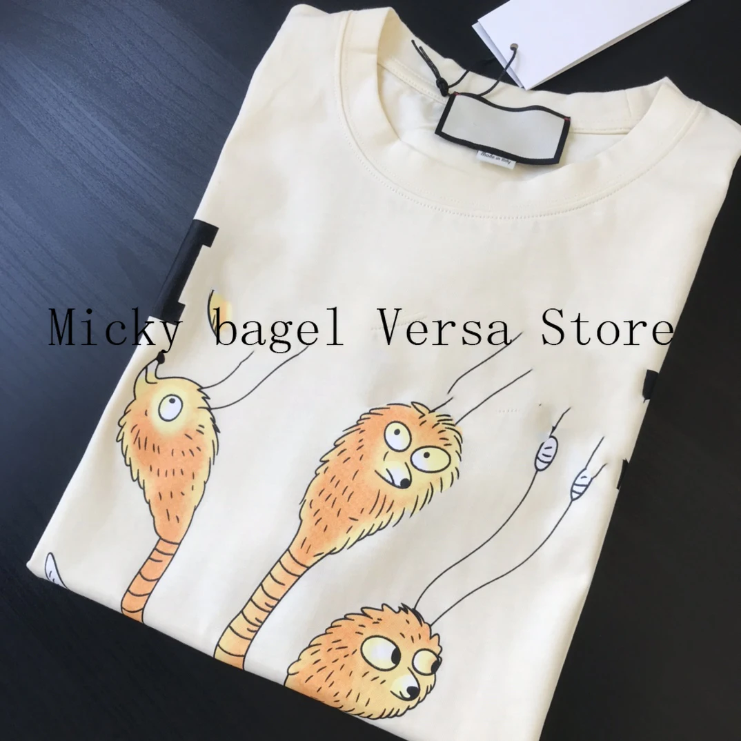

2021 luxury brand letter cartoon print fashion women's top temperament round neck versatile loose short sleeve pattern T-shirt