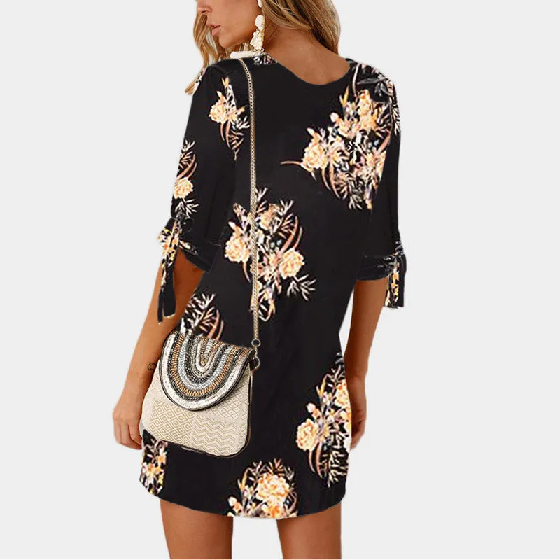 2019 Women Summer Dress Boho Style Floral Print Chiffon Beach Tunic Sundress Loose Mini Party Vestidos Plus Size 5XL | Женская одежда