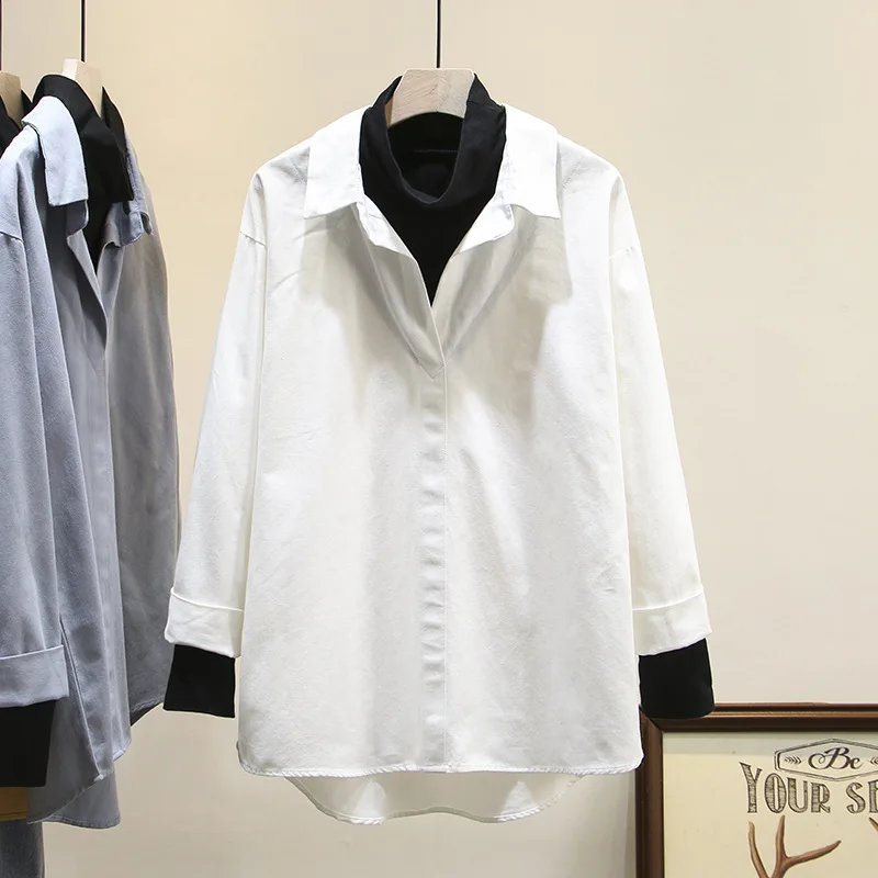 Turtleneck Blouse Women 2020 Spring Fashion Tops Plus Size Casual False two piece Long Sleeve Loose Female Shirt K1-0668 | Женская