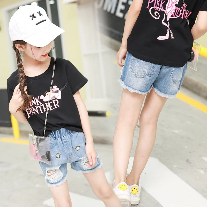 Шорты для девочек рваные джинсы с эластичной резинкой на талии летние джинсовые