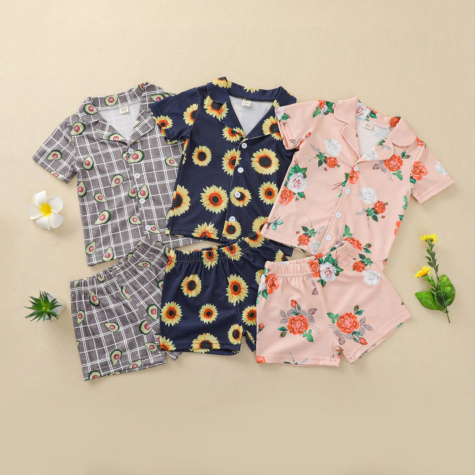 

Floral Print Button Pajamas Toddler Kids Baby Pijama Small Fresh Short Sleeve Clothing Sets Boys Girls Cute Homewear Pyjama