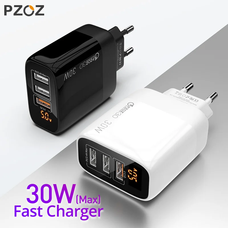 pzoz usb charger 30w fast charging pd type c quick charge led display for iphone 13 12 pro max 11 8 samsung xiaomi usb c charger free global shipping