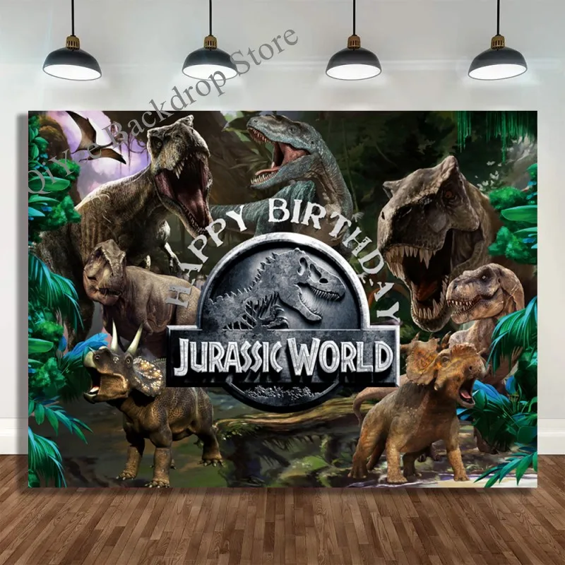 

Jurassic World Background Photography Kids Birthday Moive Scene Dinosaur Party Backdrop Custom Cake Table Decor Vinyl Poster