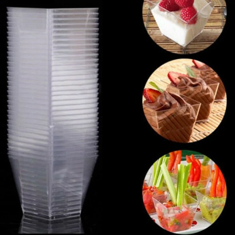 

150pcs 60ml Transparent Disposable Dessert Cups Hard Trapezoidal Tumblers Pudding Containers
