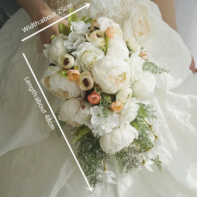 Букет из искусственных пионов JaneVini белый водопад ручная работа|Свадебные букеты|