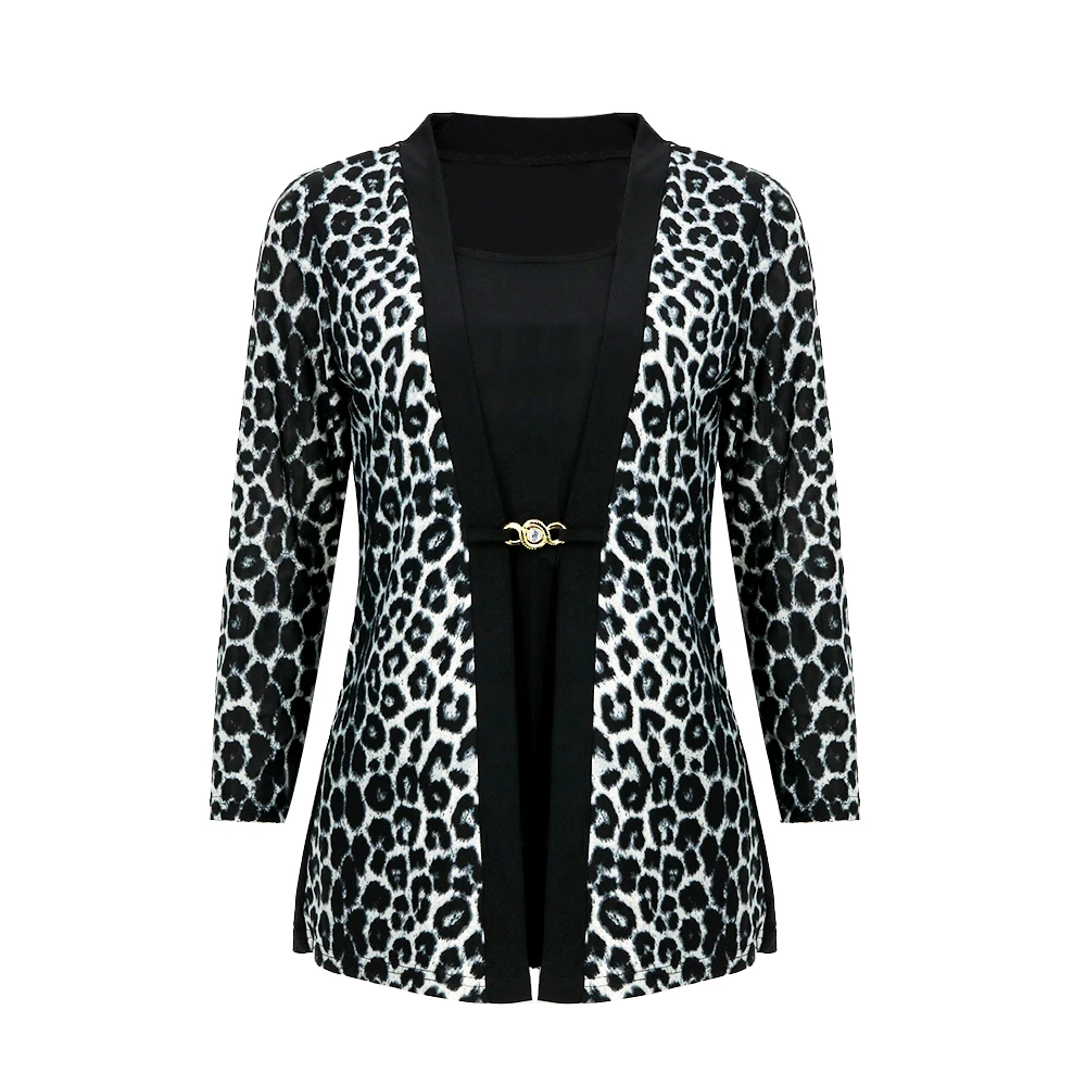 YTL Women Chic Leopard Blouse for Work Plus Size Fashion Patchwork Slim Shirt Long Sleeve Autumn Spring Tunic Tops Blusas H414 satin blouse
