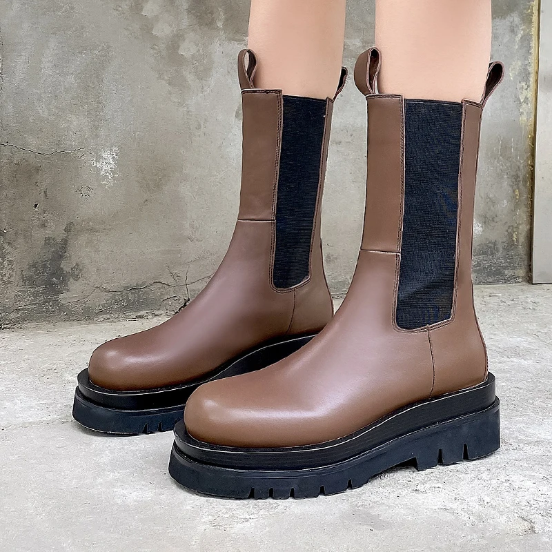 

Women Mid-Calf Boots Fashion Genuine leather Shorts Black Women High Heels Boots Platform Sexy Ladies Boots Shoes Plus Size 40
