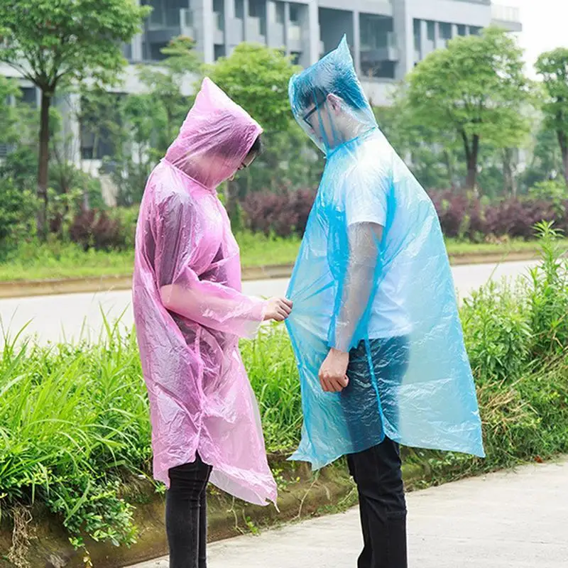 

Прозрачный одноразовый дождевик для взрослых, аварийный непромокаемый дорожный плащ с капюшоном, складное пончо для кемпинга, легкая одежд...