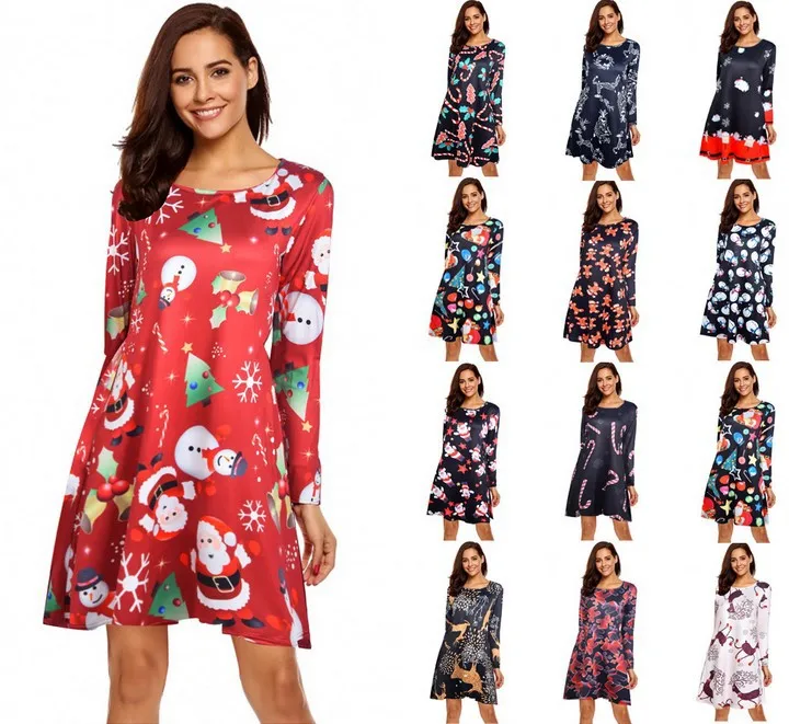 

Женское осеннее офисное платье с рождественским принтом