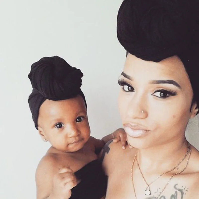 2 шт. шапки для мамы и ребенка однотонные хлопковые повязки с узлом женщин девочек